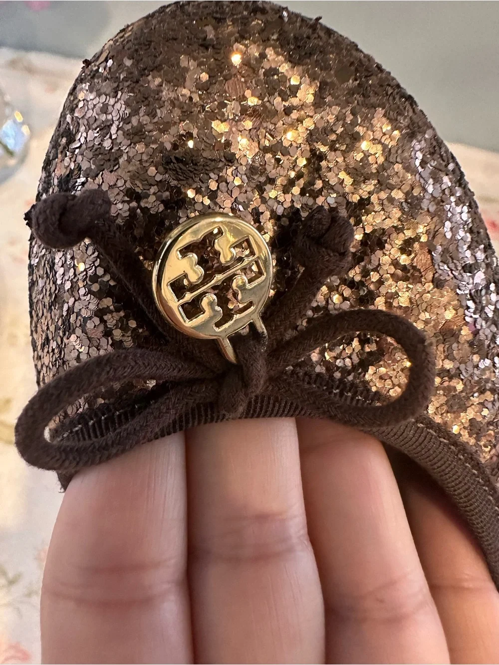Tory Burch Metallic Bronze Glitter Ballet Flats